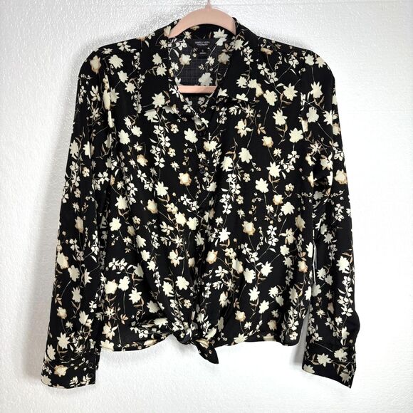 Simply Vera Vera Wang Black and Cream Floral Button Down Shirt Sz S NWT - Picture 1 of 12